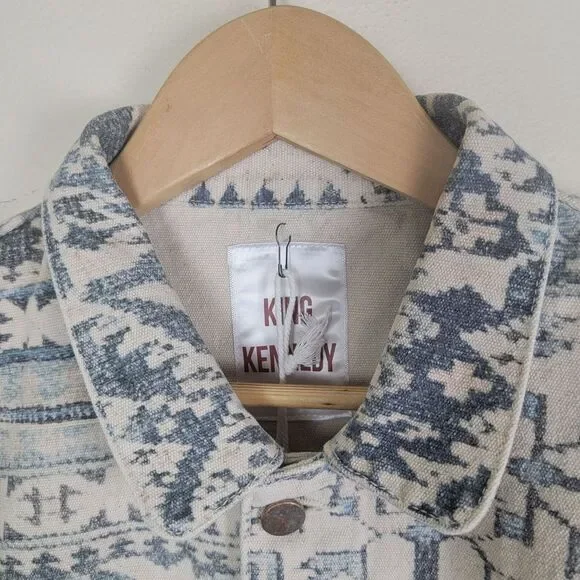 Todd Snyder King Kennedy Rugs Printed Ecru Canvas Chore Jacket XXL Blue NWT $600
